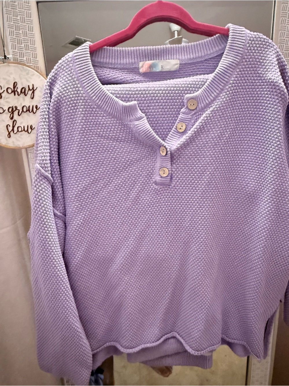 Free People Lavender Button Henley Scoop Knit Top